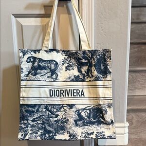 GWP Dior Navy and Cream Graphic Tote Bag